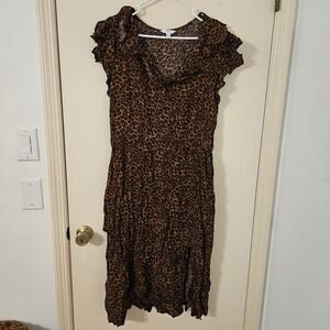 Time and Tru Womens Leopard Print Ruffle Midi Dress XL 16‎ 18